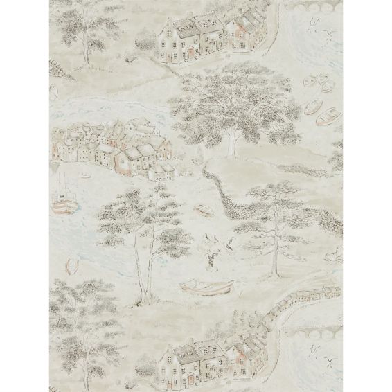 Sea Houses Wallpaper 216489 by Sanderson in Charcoal Linen White