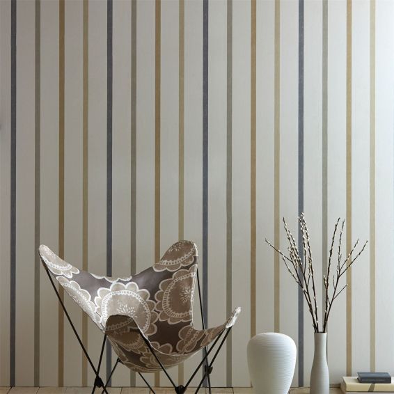 Hoppa Stripe Wallpaper 111114 by Scion in Mink Taupe Charcoal