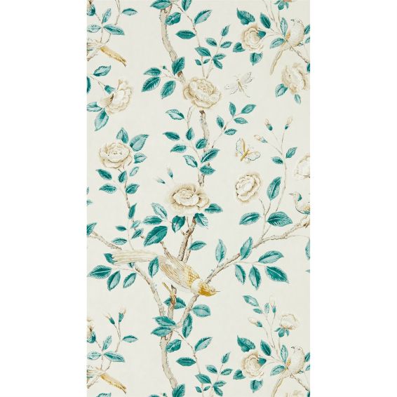 Andhara Floral Wallpaper 216794 by Sanderson in Teal Cream