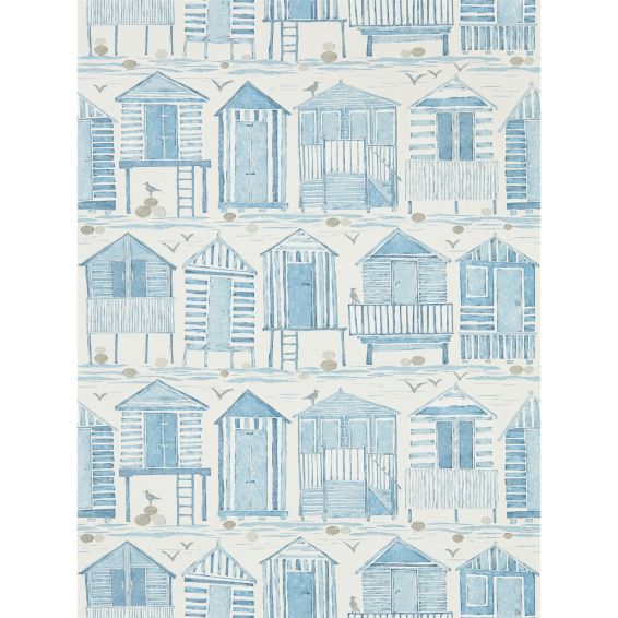 Beach Huts Wallpaper 216560 by Sanderson in Marine Blue