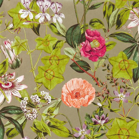 Passiflora Wallpaper W0143 03 by Clarke and Clarke in Mulberry Gilver