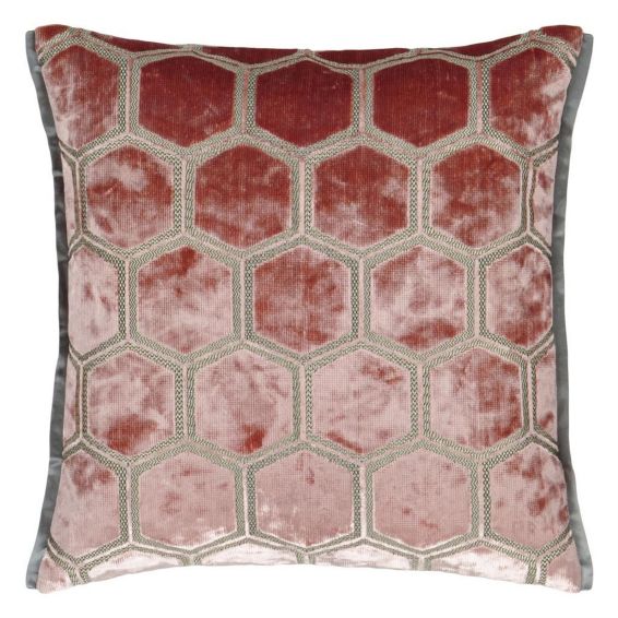 Manipur Hexagonal Velvet Cushion By Designers Guild in Coral Pink