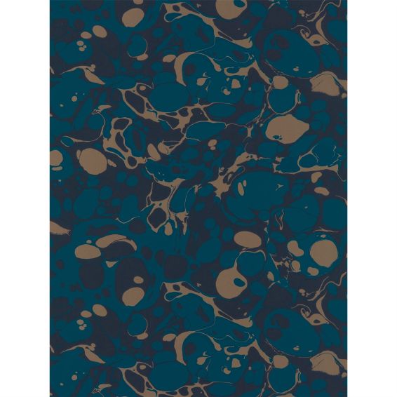 Marble Wallpaper 2112837 by Harlequin in Azurite Copper Japanese Ink