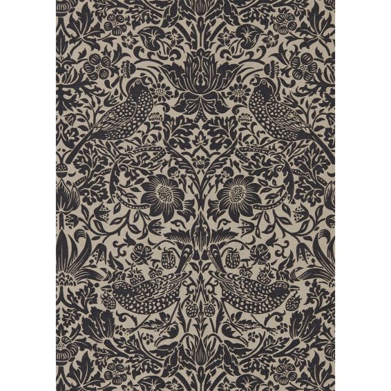 Pure Strawberry Thief Wallpaper 216018 by Morris & Co in Gilver Graphite
