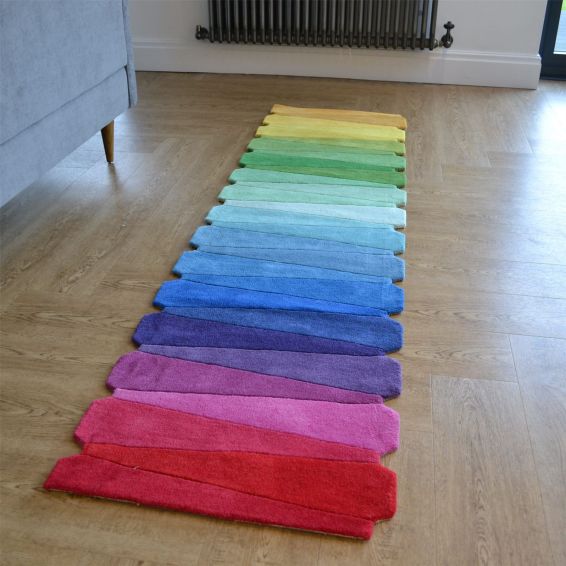 Rainbow Lights Colour Block Wool Runner Rug in Multi
