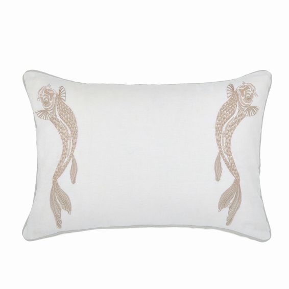 Lotus Leaf Jacquard Cushion by Sanderson in Ivory White