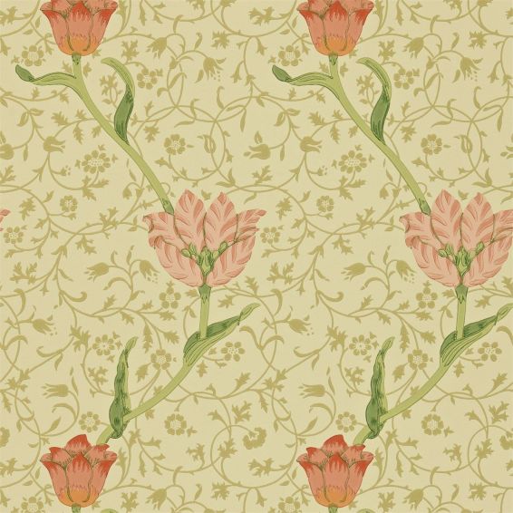 Garden Tulip Wallpaper 210428 by Morris & Co in Vanilla Russet Red
