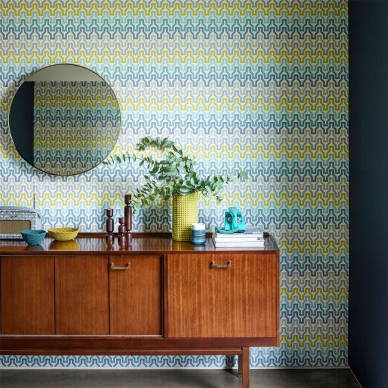 Sioux Wallpaper 111834 by Scion in Marine Midnight Kiwi