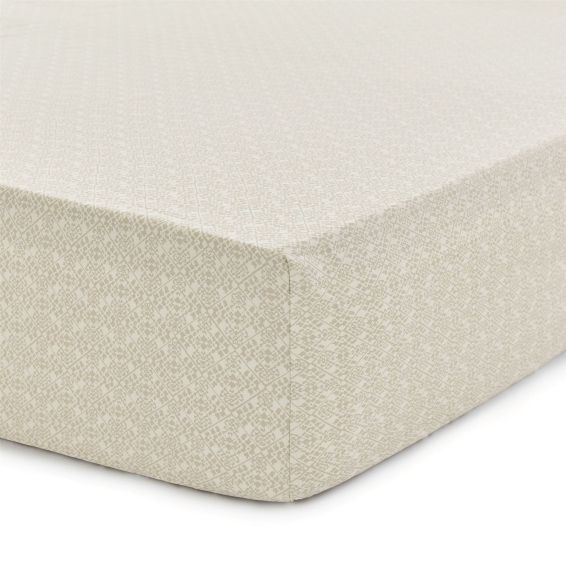 Andhara Geometric Fitted Sheet By Bedeck of Belfast in Teal Cream