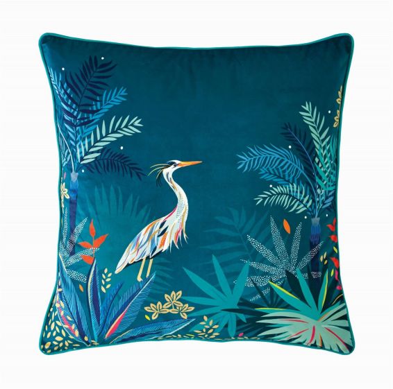 Heron Pink Feather Cushion By Sara Miller in Teal Green