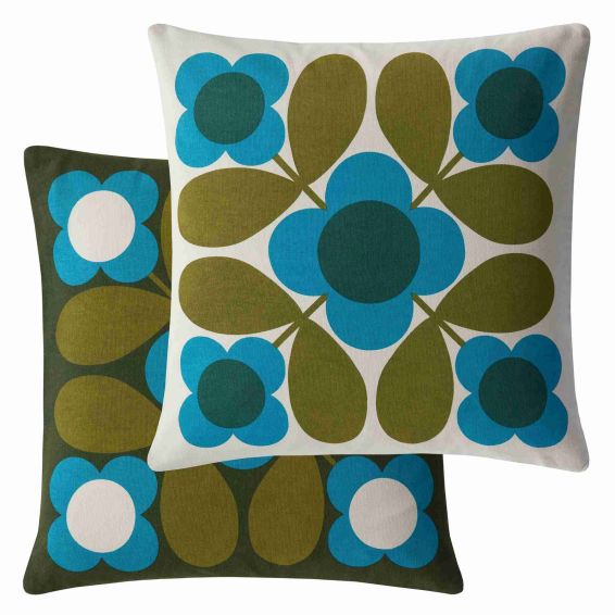 Flower Tile Cushion in Kingfisher Blue by Orla Kiely