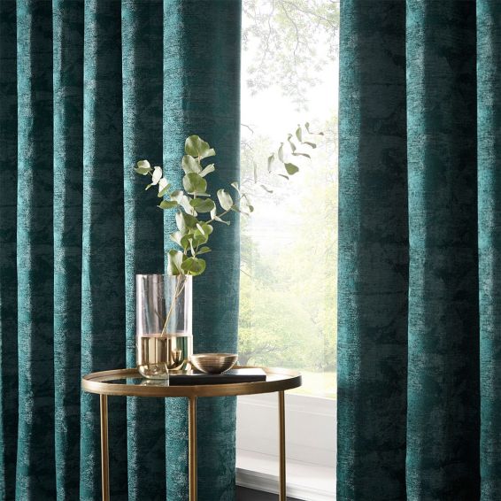 Topia Distressed Curtains By Clarke And Clarke in Emerald Green