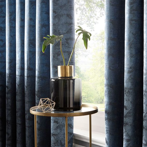 Topia Distressed Curtains By Clarke And Clarke in Teal Blue