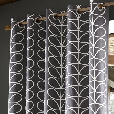 Linear Stem Eyelet Curtains By Orla Kiely in Charcoal Grey