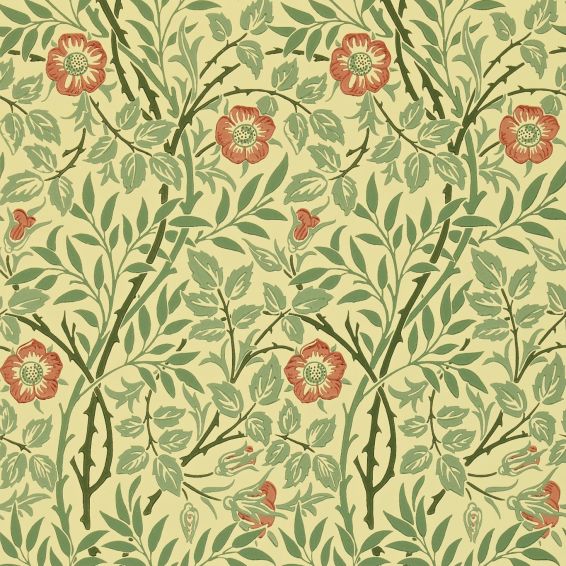 Sweet Briar Wallpaper 210478 by Morris & Co in Green Blue Rose