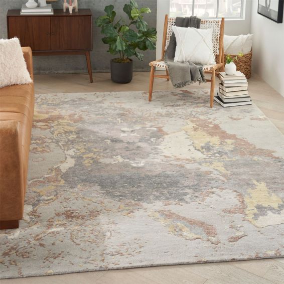 SHA20 Silk Shadows Abstract Rugs by Nourison in Silver Grey