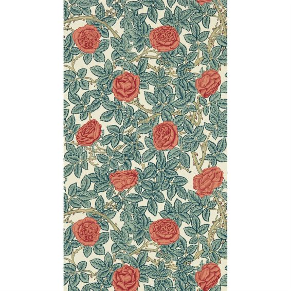 Rambling Rose Wallpaper 217206 by Morris & Co in Emery Blue Madder Red