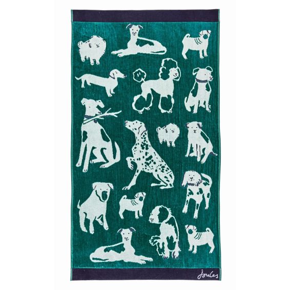 Dogs Of Welland Cotton Towels by Joules in Green