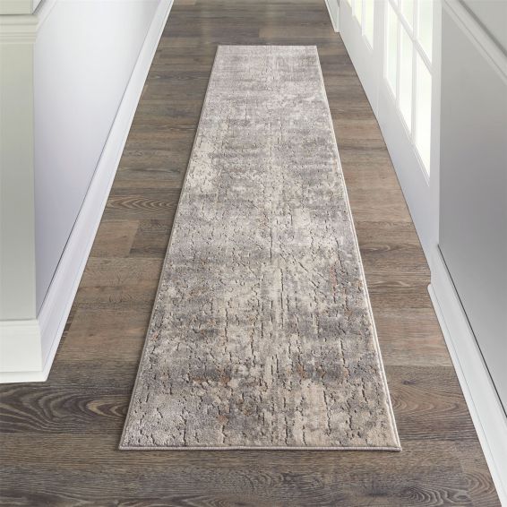Quarry QUA03 Abstract Distressed Runner Rugs in Beige Grey by Nourison