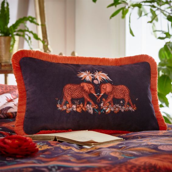 Zambezi Spotted Elephant Cushion By Emma J Shipley in Wine Red