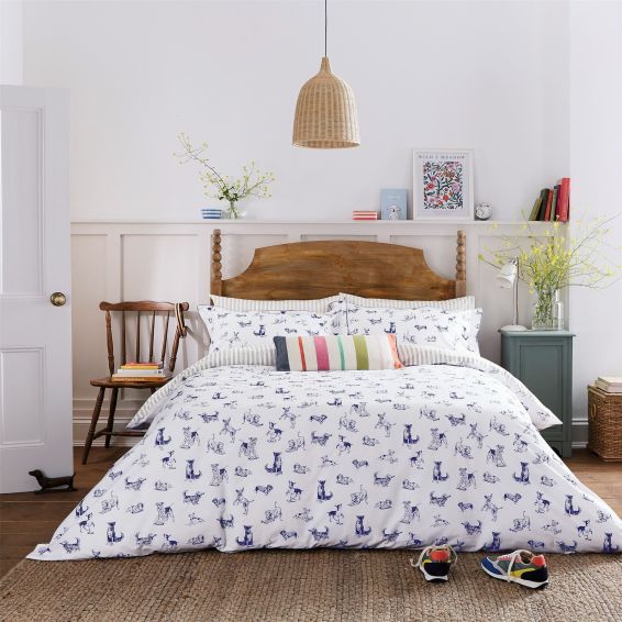 Playful Dogs Bedding Set By Joules in French Navy Blue