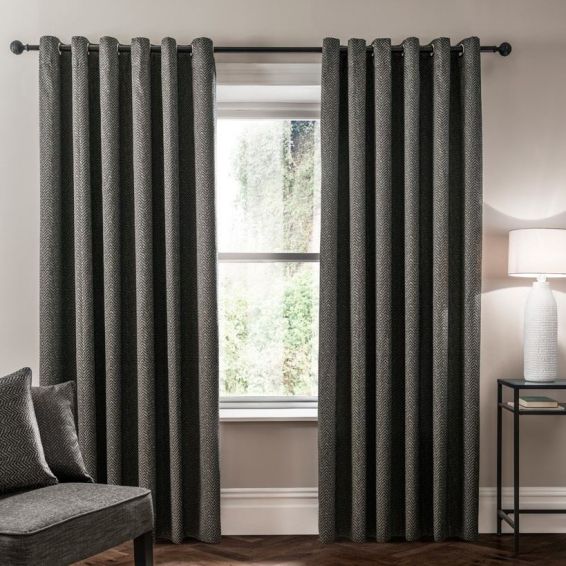 Verona Chevron Curtains By Clarke And Clarke in Charcoal Grey