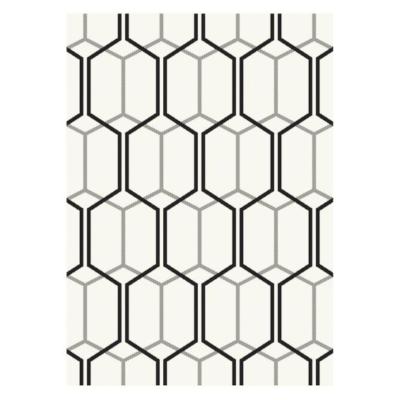 Patio Geometric PAT08 Hexagon Outdoor Rugs in Ivory White