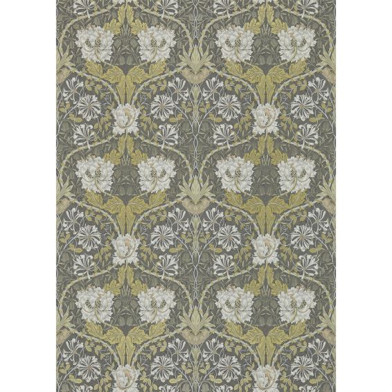 Honeysuckle and Tulip 214701 Wallpaper by Morris & Co in Charcoal Gold