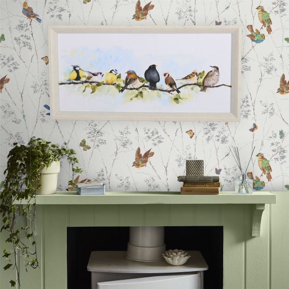 Covey Bird Framed Canvas 115774 by Laura Ashley in Multi