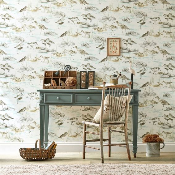 Estuary Birds Wallpaper 216494 by Sanderson in Mist Ivory White