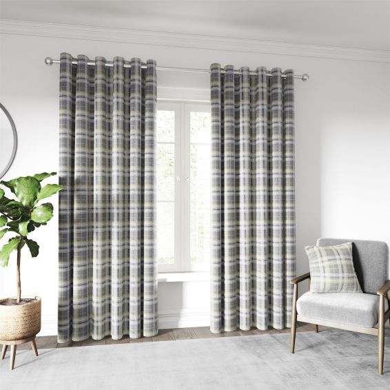 Harriet Check Curtains by Helena Springfield in Chartreuse Grey