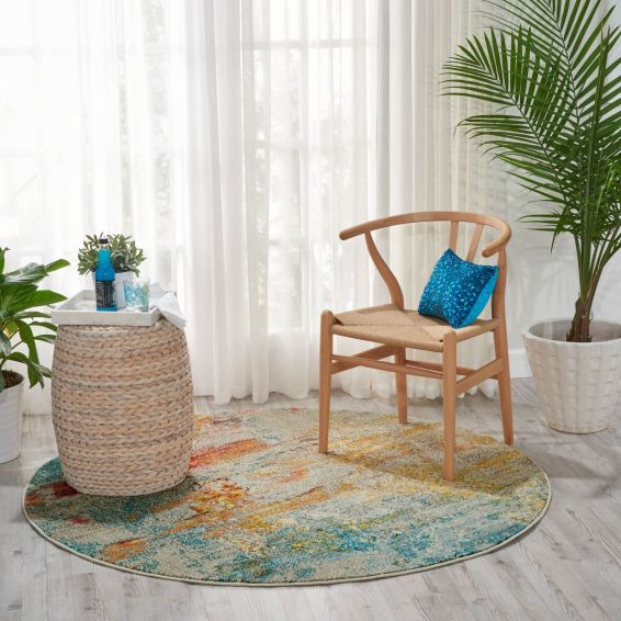 Celestial Modern Abstract Circle Round Rugs CES02 in Seaglass by Nourison