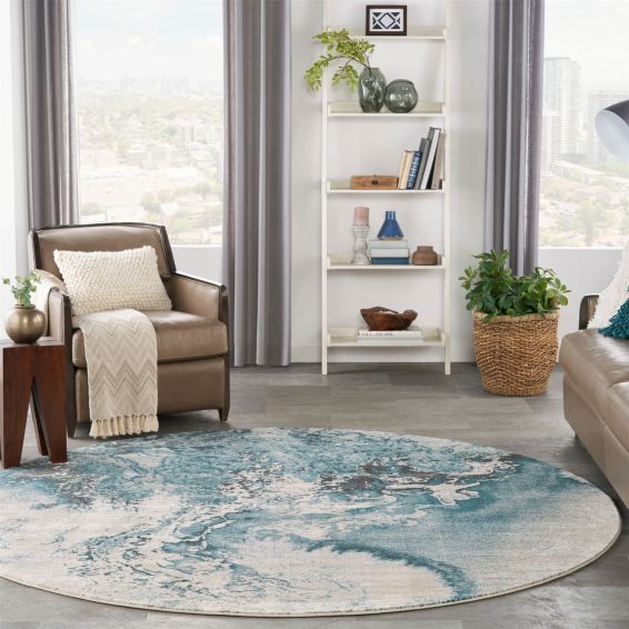 Maxell Abstract Circle Rugs MAE08 by Nourison in Ivory Teal