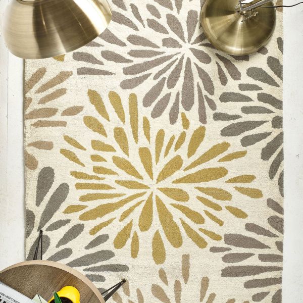 Flowerburst Wool Rugs in Grey