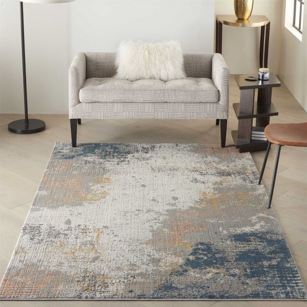 Rustic Textures RUS13 Abstract Rugs in Grey Blue