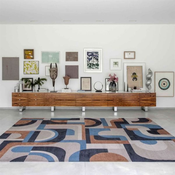 Louis De Poortere Geometric Nuance Module Rugs 9196 in Camel Blue