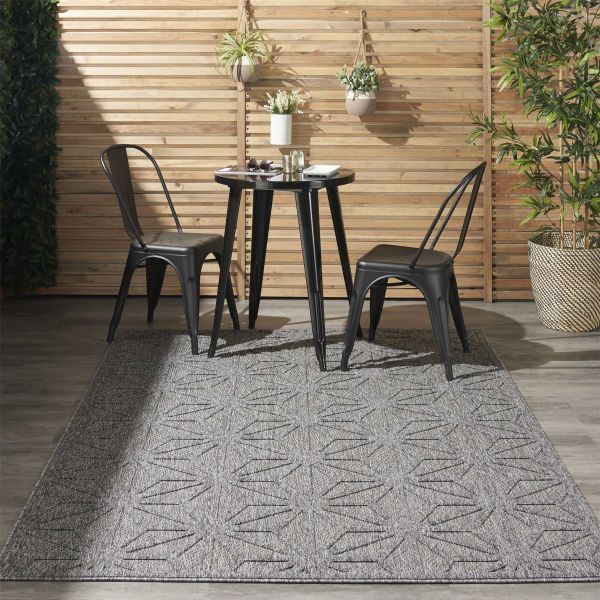 Cozumel CZM01 Indoor Outdoor Geometric Rugs in Dark Grey