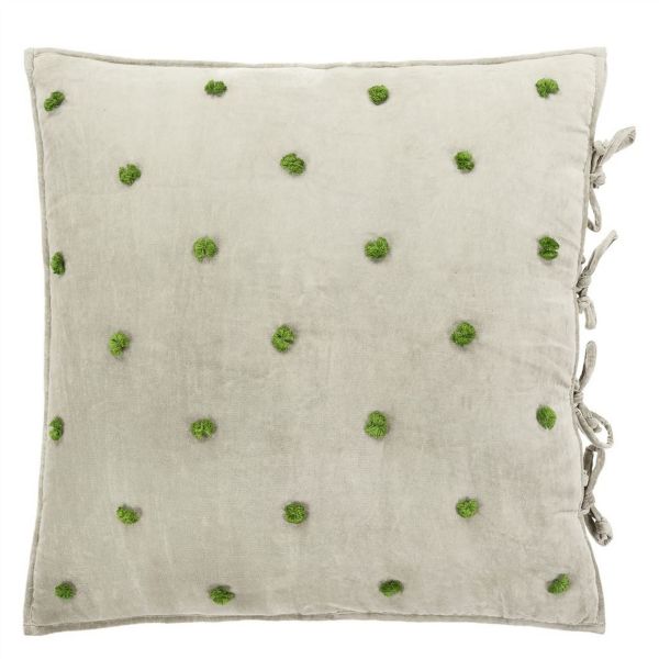 Designers Guild Sevanti Rectangular Quilted Cushion With Pom Poms in Dove