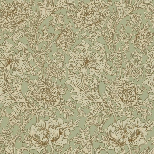 Chrysanthemum Toile Wallpaper 104 by Morris & Co in Eggshell Gold