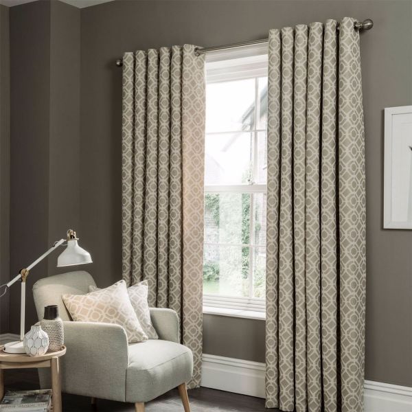 Castello Geometric Curtains By Clarke And Clarke in Mushroom Beige