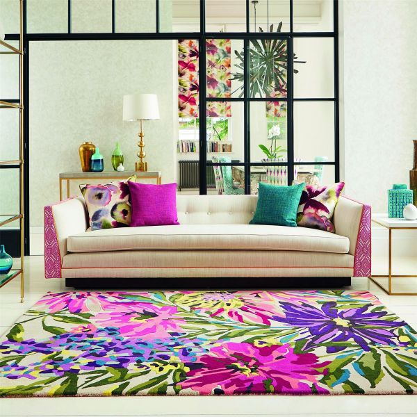 Floreale Rugs 44905 Modern Floral Bright Wool Rugs in Fuschia