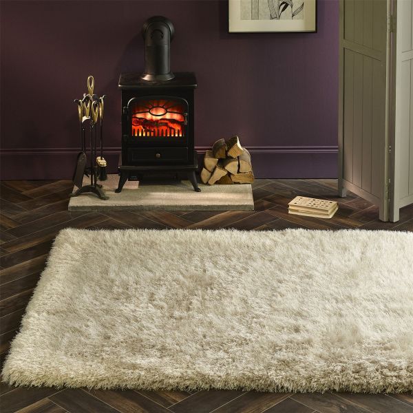 Extravagance Shaggy Modern Plain Rugs in Ivory