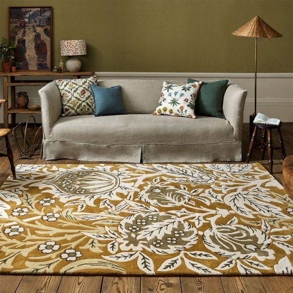 Elmcote Floral Wool Rugs 127806 by Morris & Co in Gold