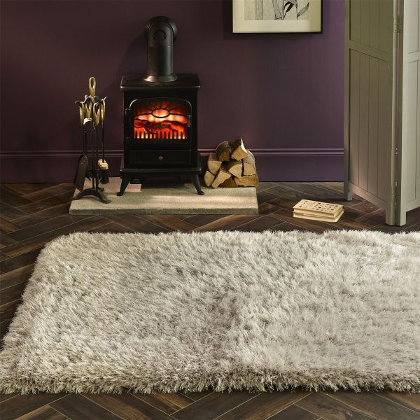 Extravagance Shaggy Modern Plain Rugs in Silver