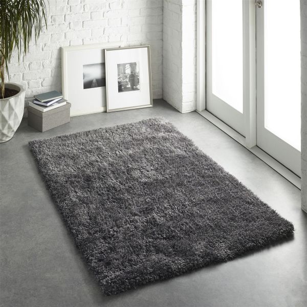 Chicago Shaggy Modern Plain Rugs in New Grey