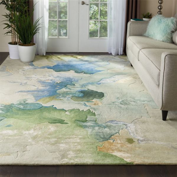 Prismatic Modern Abstract Rugs in PRS16 Seafoam Blue Green by Nourison