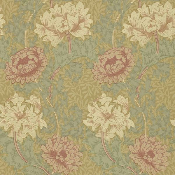 Chrysanthemum Wallpaper 216860 by Morris & Co in Pink Yellow Green