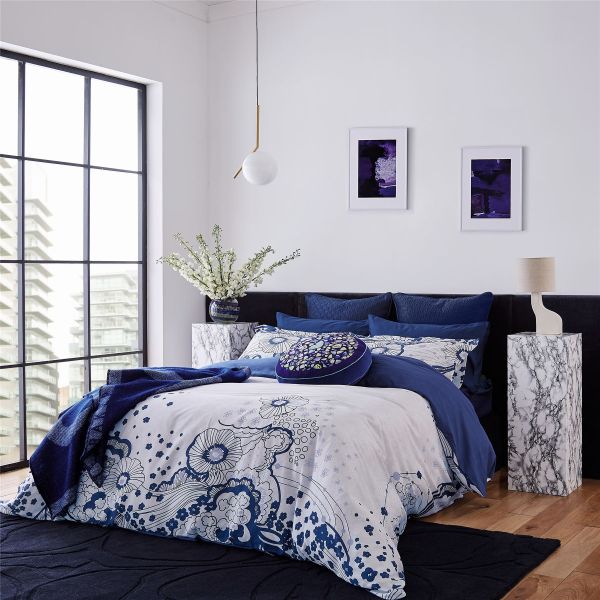 Navy Swirl Floral Bedding Duvet Cover and Pillowcase by Ted Baker in Navy Blue