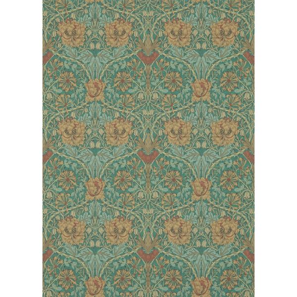 Honeysuckle and Tulip 214704 Wallpaper by Morris & Co in Emerald Russet
