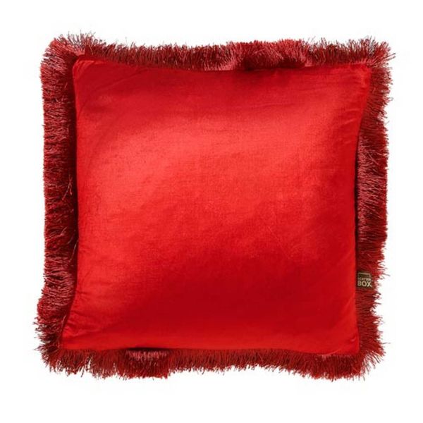 Lexi Plain Fringed Cushion in Terracotta Red
